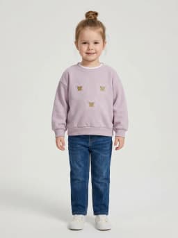 Girls Light Lavender Butterfly Print Crewneck Sweatshirt