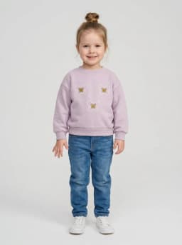Girls Light Lavender Butterfly Print Crewneck Sweatshirt