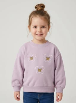 Girls Light Lavender Butterfly Print Crewneck Sweatshirt