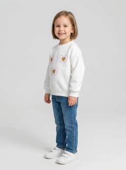 Girls White Butterfly Graphic Crew Neck Sweatshirt