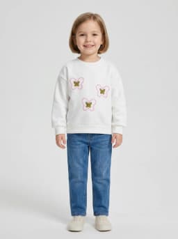 Girls White Butterfly Graphic Crew Neck Sweatshirt
