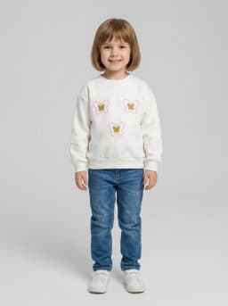 Girls White Butterfly Graphic Crew Neck Sweatshirt