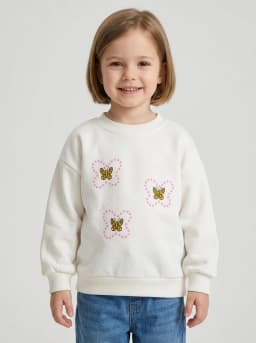 Girls White Butterfly Graphic Crew Neck Sweatshirt