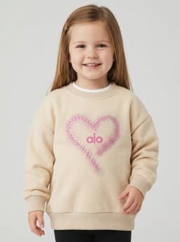 Girls Light Beige Heart Graphic Crew Neck Sweatshirt