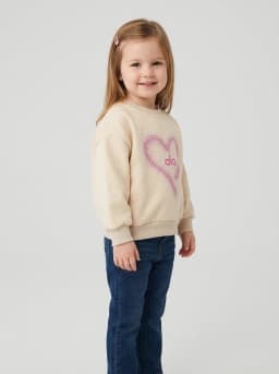 Girls Light Beige Heart Graphic Crew Neck Sweatshirt