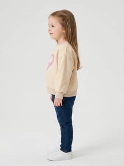 Girls Light Beige Heart Graphic Crew Neck Sweatshirt