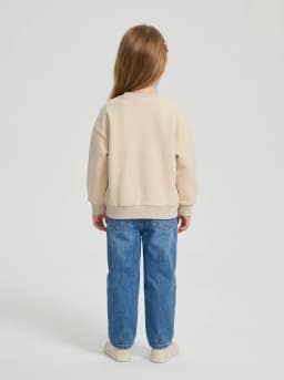 Girls Light Beige Heart Graphic Crew Neck Sweatshirt