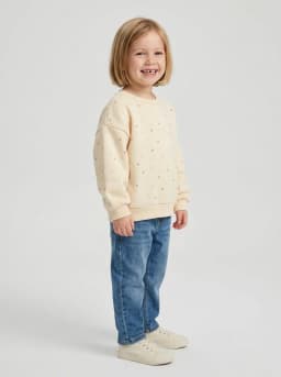Girls Butter Cream Heart Print Crew Neck Sweatshirt