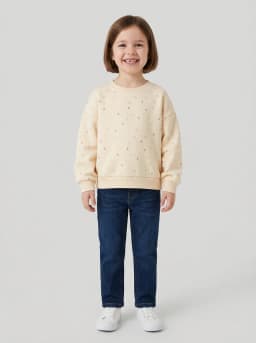 Girls Butter Cream Heart Print Crew Neck Sweatshirt