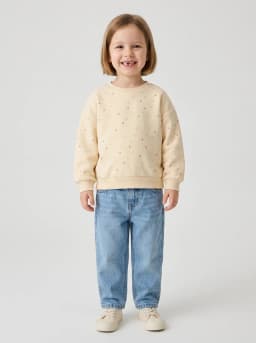 Girls Butter Cream Heart Print Crew Neck Sweatshirt