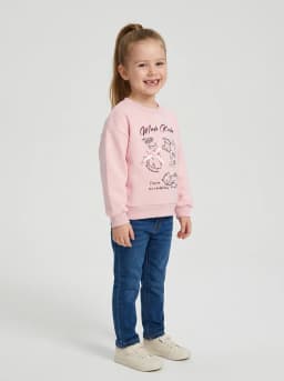 Girls Baby Pink Cat Graphic Sweatshirt with Ribbon Accent