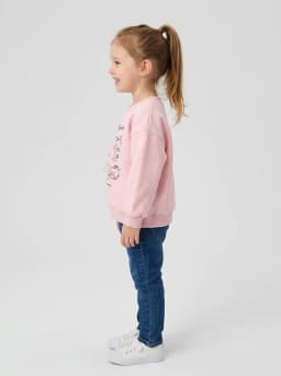 Girls Baby Pink Cat Graphic Sweatshirt with Ribbon Accent
