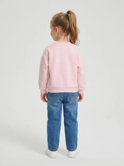 Girls Baby Pink Cat Graphic Sweatshirt with Ribbon Accent