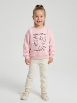 Girls Baby Pink Cat Graphic Sweatshirt with Ribbon Accent
