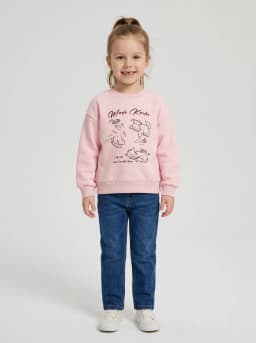 Girls Baby Pink Cat Graphic Sweatshirt with Ribbon Accent