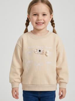 Girls Pale Beige Hand Draw Bows Embroidered Sweatshirt
