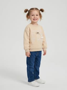 Girls Pale Beige Hand Draw Bows Embroidered Sweatshirt