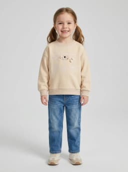 Girls Pale Beige Hand Draw Bows Embroidered Sweatshirt