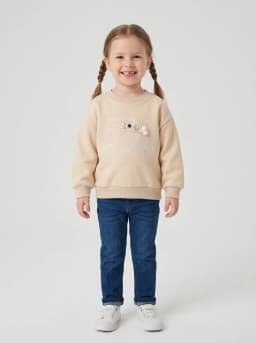 Girls Pale Beige Hand Draw Bows Embroidered Sweatshirt