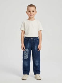 Boys Dark Blue Washed Distressed Denim Jeans