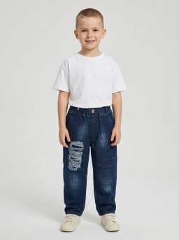 Boys Dark Blue Washed Distressed Denim Jeans