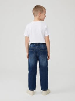 Boys Dark Blue Washed Distressed Denim Jeans