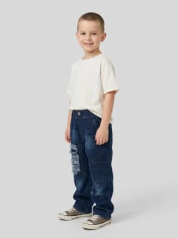 Boys Dark Blue Washed Distressed Denim Jeans