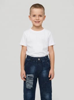 Boys Dark Blue Washed Distressed Denim Jeans