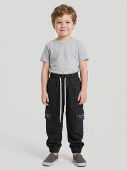 Kids Black Cargo Jogger Pants with Pockets