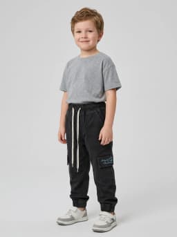 Kids Black Cargo Jogger Pants with Pockets