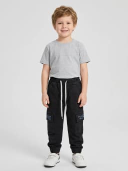 Kids Black Cargo Jogger Pants with Pockets