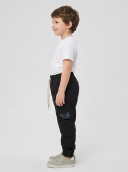 Kids Black Cargo Jogger Pants with Pockets