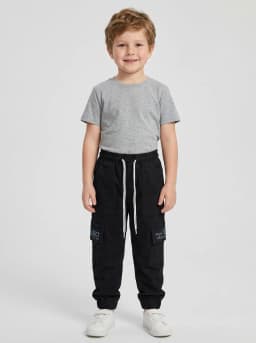 Kids Black Cargo Jogger Pants with Pockets