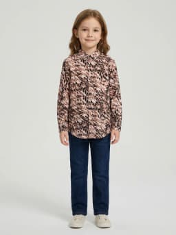 Girls Beige and Dusty Pink Leopard Print Casual Shirt