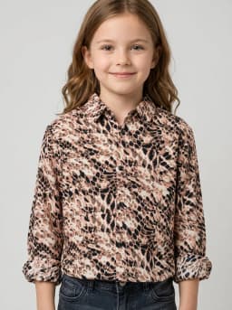 Girls Beige and Dusty Pink Leopard Print Casual Shirt