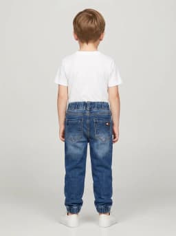 Boys Mid-Blue Washed Denim Jogger Jeans with Drawstring Waist
