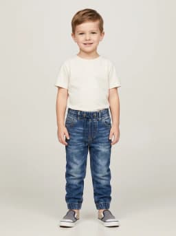 Boys Mid-Blue Washed Denim Jogger Jeans with Drawstring Waist