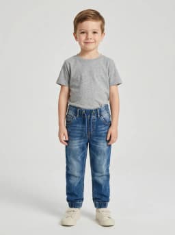 Boys Mid-Blue Washed Denim Jogger Jeans with Drawstring Waist