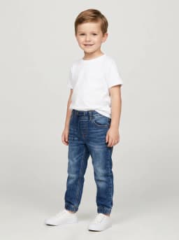 Boys Mid-Blue Washed Denim Jogger Jeans with Drawstring Waist