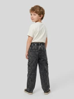 Kids Acid Wash Black Denim Cargo Jeans