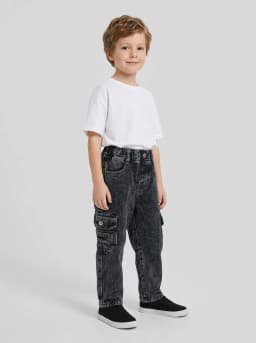 Kids Acid Wash Black Denim Cargo Jeans