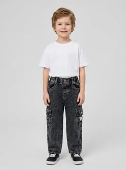 Kids Acid Wash Black Denim Cargo Jeans
