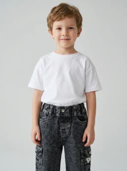 Kids Acid Wash Black Denim Cargo Jeans