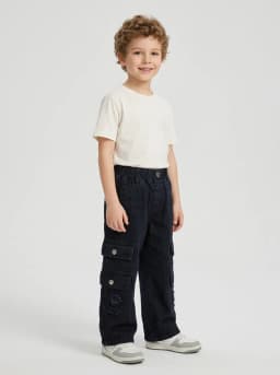 Kids Dark Blue Denim Distressed Multi-Pocket Cargo Jeans
