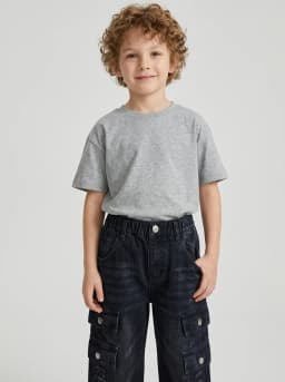 Kids Dark Blue Denim Distressed Multi-Pocket Cargo Jeans