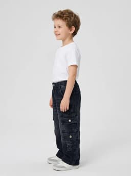 Kids Dark Blue Denim Distressed Multi-Pocket Cargo Jeans