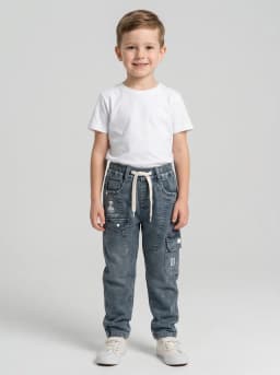 Boys Slate Blue Washed Denim Cargo Jogger Jeans