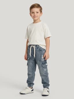 Boys Slate Blue Washed Denim Cargo Jogger Jeans