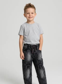 Kids Drawstring Black Distressed Denim Jeans 
