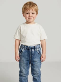 Boys Mid-Blue Stonewash Denim Joggers with Drawstring Waist